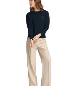 Outlet Pack van twee damestruien van wolmix in marineblauw en lichtbruin met geborduurd Rigby Go-logo DAMES Truien & Cardigans