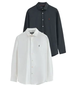Online Pack van twee herenhemden van poplin katoen in wit en marineblauw met slim fit en Rigby Go-logo Heren Hemden