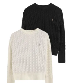 DAMES Polo Club Pack van twee truien van wolmix in zwart en gebroken wit met ronde hals en geborduurd Rigby Go-logo