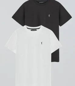 Outlet Pack van twee T-shirts voor heren in zwart en wit met ronde hals met geborduurd Rigby Go-logo Heren T-Shirts & Polo's