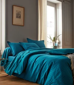 Blanc des Vosges PALACE Bleu paon - Laken Jacquard katoen