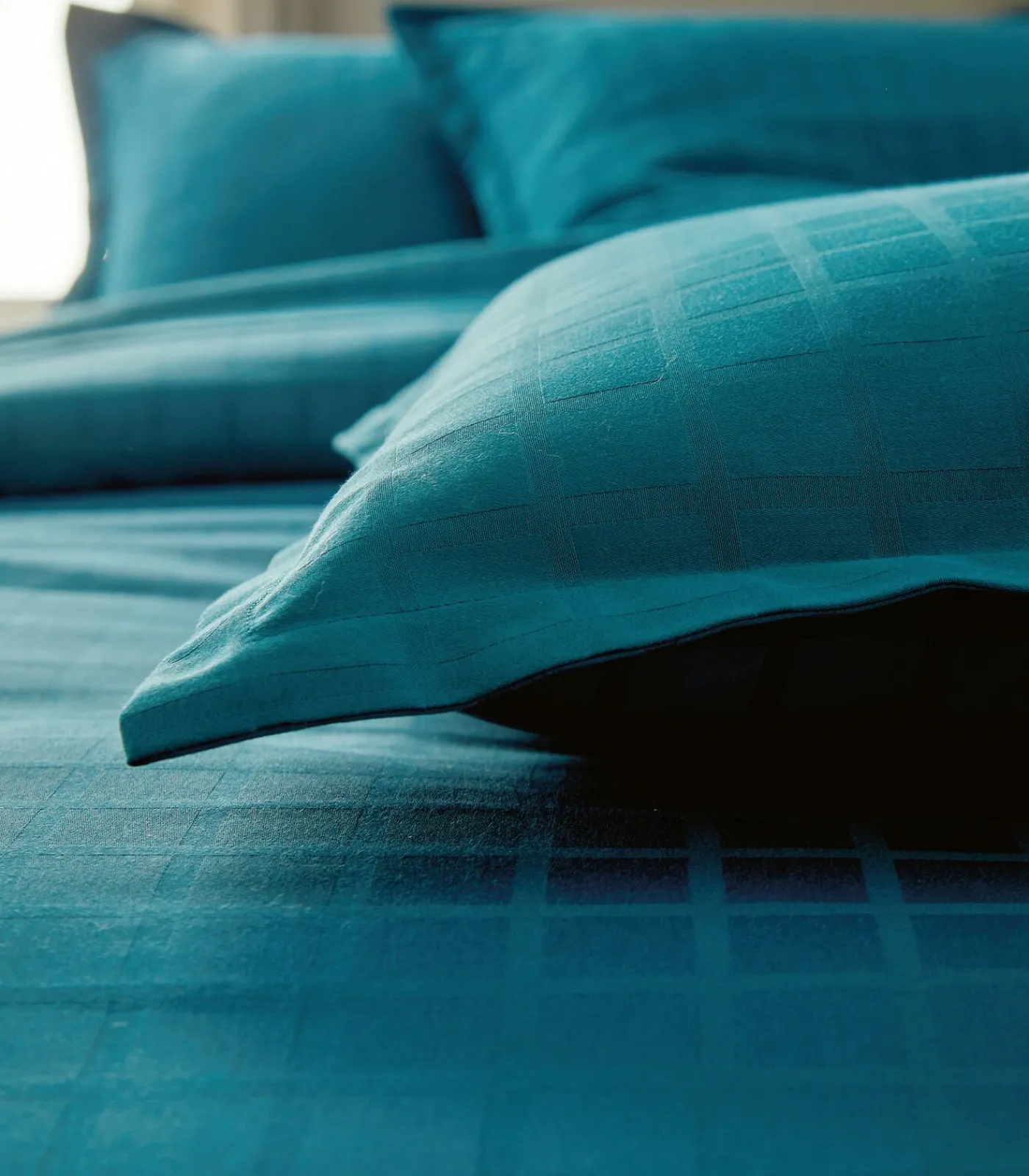 Blanc des Vosges PALACE Bleu paon - Laken Jacquard katoen