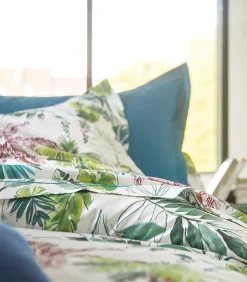 Blanc des Vosges PALMERAIE Bleu paon - Laken Satijn katoen