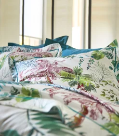 Blanc des Vosges PALMERAIE Bleu paon - Laken Satijn katoen