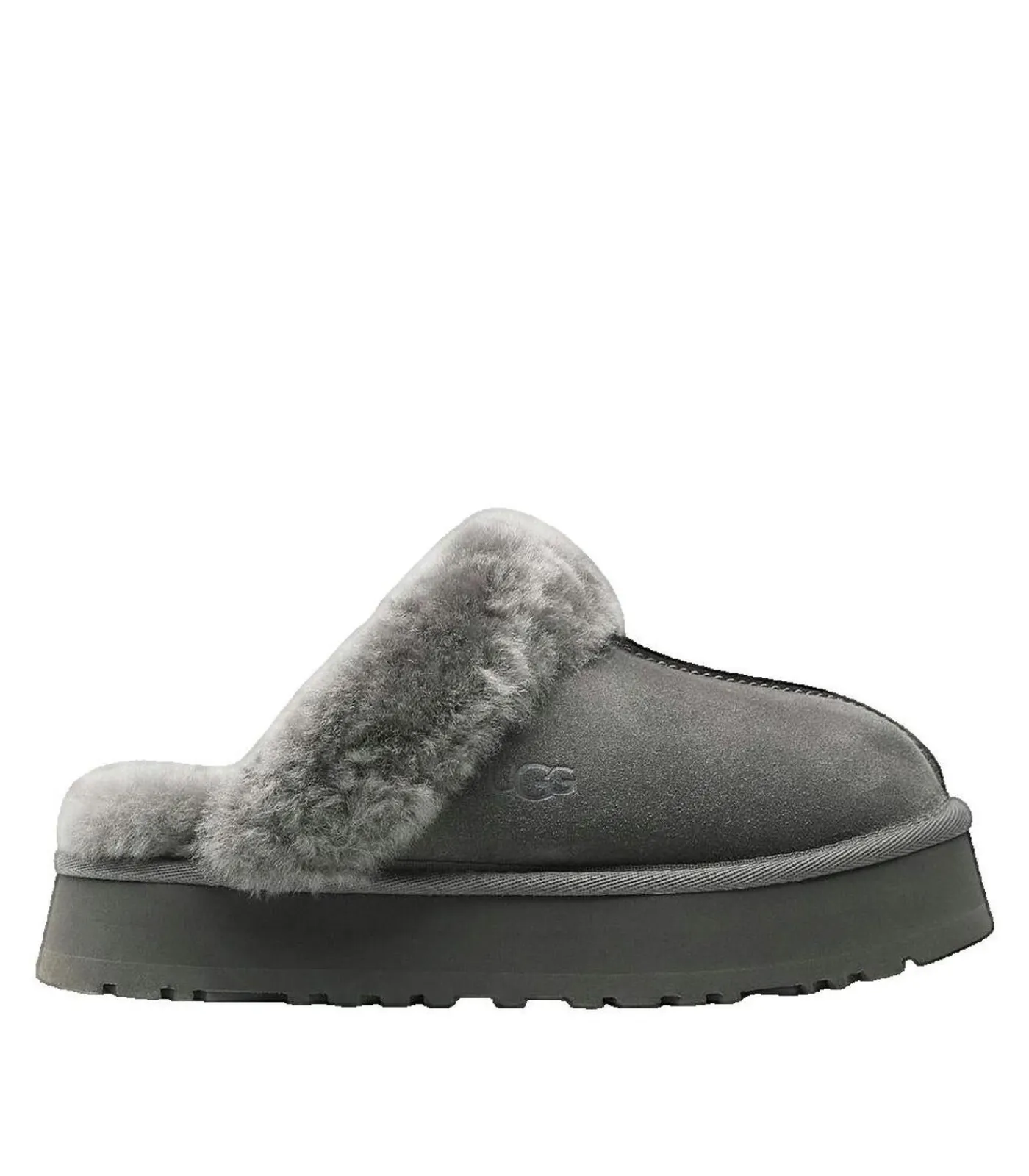 Heren UGG Pantoffels Disquette van grijs leer met wollen voering