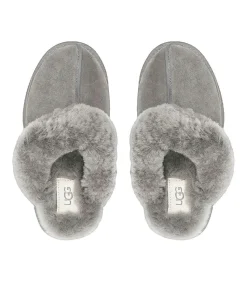 Heren UGG Pantoffels Disquette van grijs leer met wollen voering