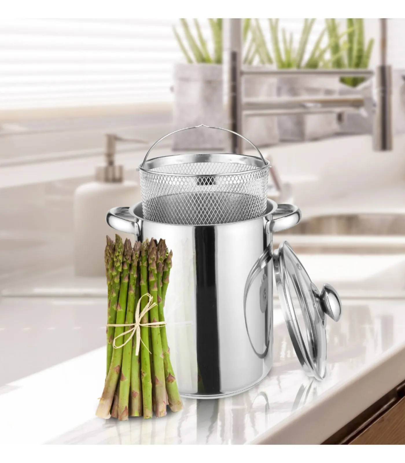 Hot Pastapan / Aspergepan met Glazen Deksel - RVS - ø 16 cm / 4.0 liter Potten & Pannen