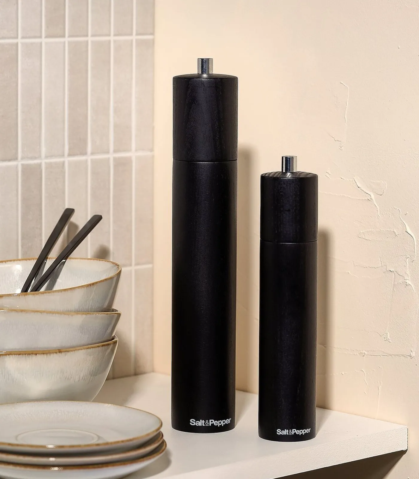 Salt&Pepper Peper/zoutmolen 5xH29cm hout zwart Grind