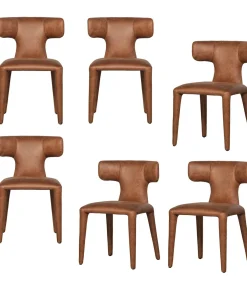 Sale Permit Eetkamerstoelen - Leerlook - Cognac - Set van 6 Stoelen