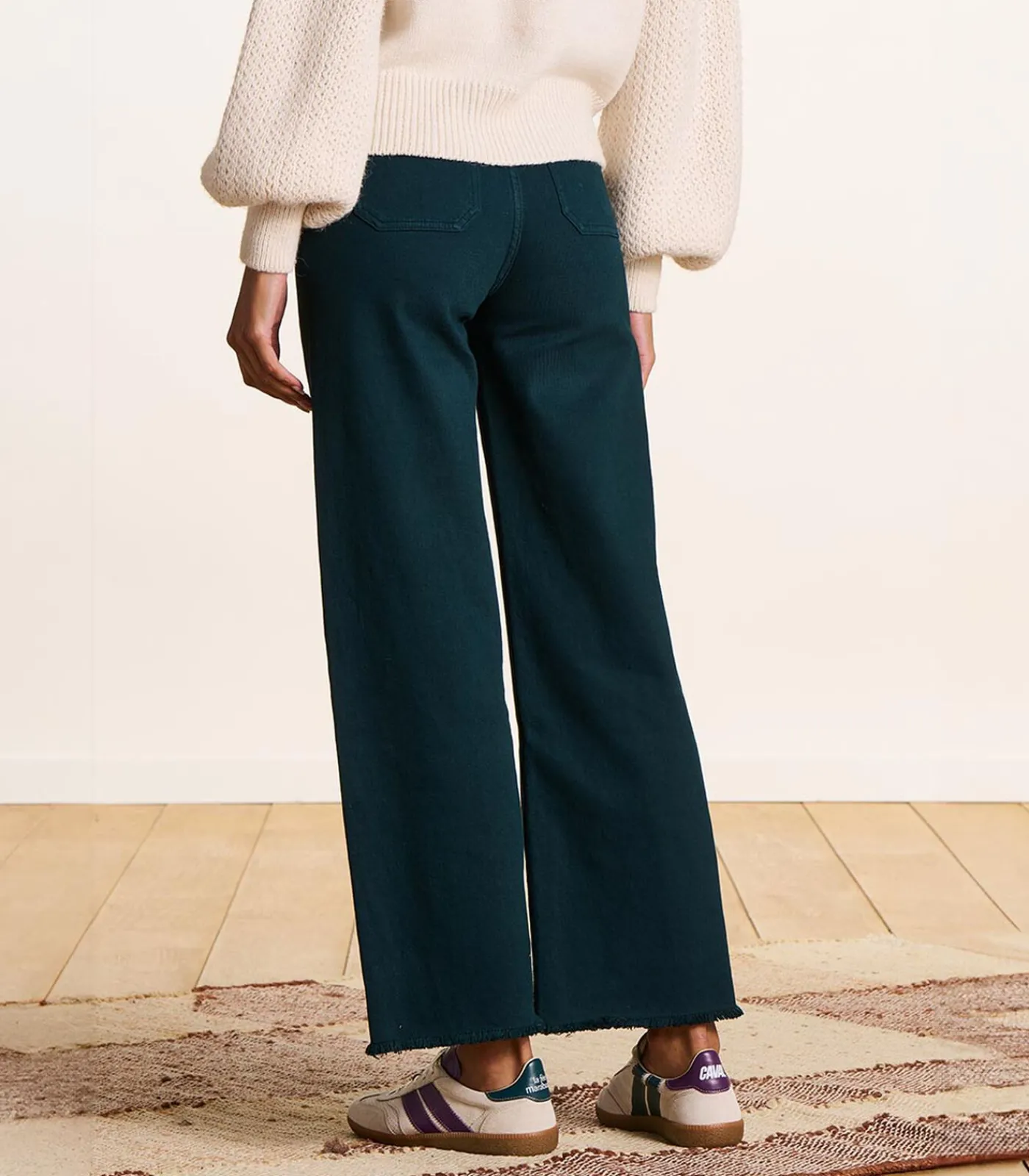 DAMES La Fée Maraboutée petrolblauwe flare jeans met hoge taille van organisch katoen