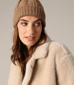 Best PRALOUP - Kabelgebreide muts met manchet en pompon met bonteffect DAMES Hoeden & Petten