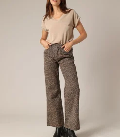 Best PRISTY - 100% katoenen flared jeans met trendy luipaardmotief DAMES Jeans