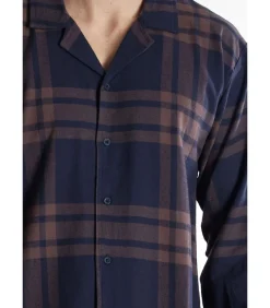 Heren Tom Tailor Pyjama Met Doorknoopjasje Ruit Bruin