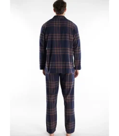 Heren Tom Tailor Pyjama Met Doorknoopjasje Ruit Bruin