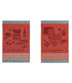 Coucke Raclette et fondue - Set van 2 theedoeken van puur katoenen jacquard 50x75cm