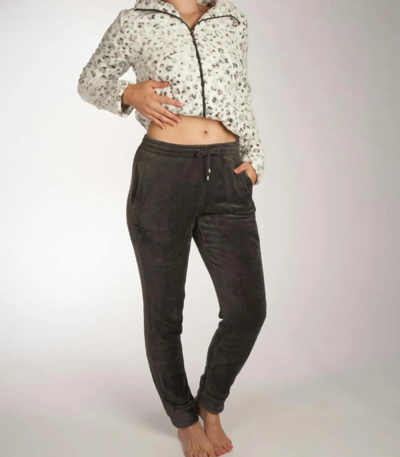 DAMES Pastunette Rebelle fleece huispak - Deluxe - Panter - Warm 2-delig huispak