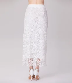 Outlet Rechte midi-rok met kant en middenknopen DAMES Rokken