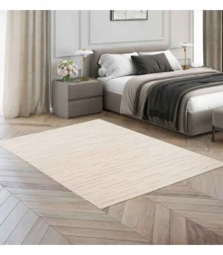 Best Rechthoekig laagpolig vloerkleed in effen ecru patroon 120 x 170 cm Tapijten