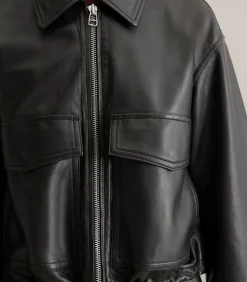 Sale Regular leren jack in schuurstijl DAMES Jassen