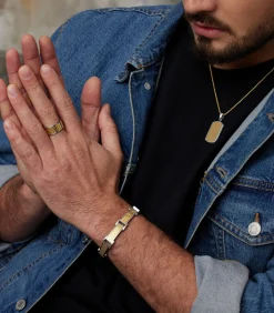 Heren Lucardi Ring Staal - goudkleurig-zilverkleurig