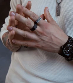 Heren Lucardi Ring Staal - zwart