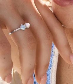 Ring voor dames, 925 sterling zilver, synthetische edelsteen, gekweekte zoetwaterparel DAMES Ringen