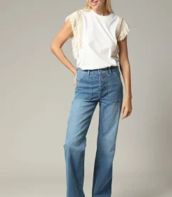 DAMES Deeluxe RIO - Blauwe denim flare jeans met ritssluiting