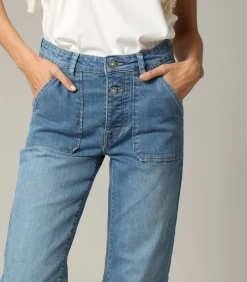 DAMES Deeluxe RIO - Blauwe denim flare jeans met ritssluiting