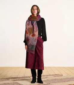 Outlet Rode sjaal met geweven patroon van katoen en wol DAMES Sjaals