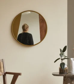 Discount Ronde spiegel van metaal en hout 60 cm Andrea Spiegels