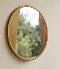 Discount Ronde spiegel van metaal en hout 60 cm Andrea Spiegels