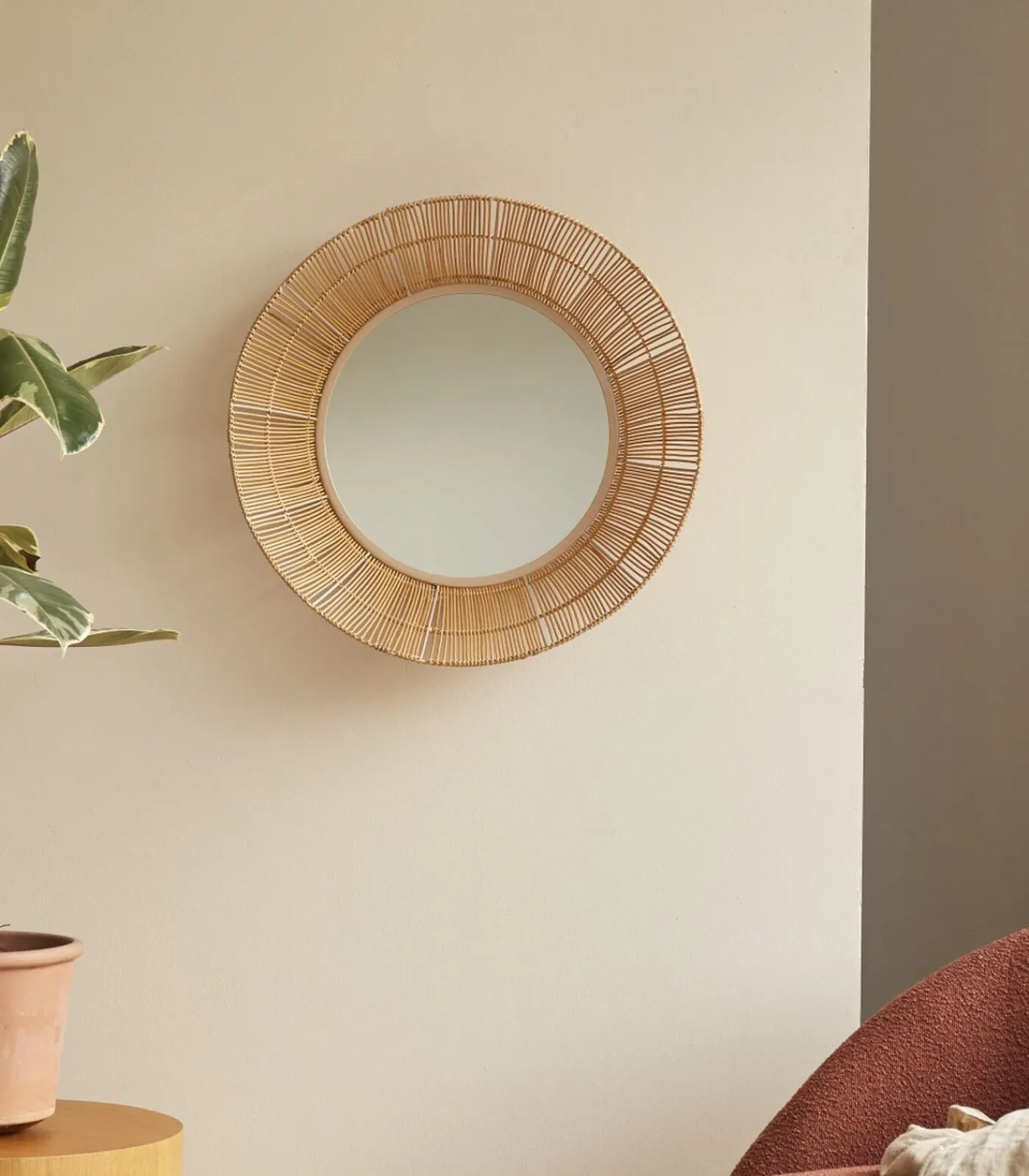 Hot Ronde spiegel van natuurvezel 60 cm Rosie Spiegels