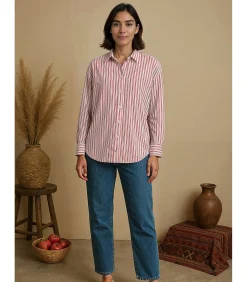 Discount Rood en zwart gevoerde damesblouse DAMES Overhemden & Blouses