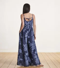Outlet Ruimvallende blauwe jumpsuit met bloemenprint en bandjes DAMES Jumpsuits