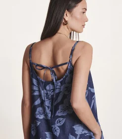 Outlet Ruimvallende blauwe jumpsuit met bloemenprint en bandjes DAMES Jumpsuits