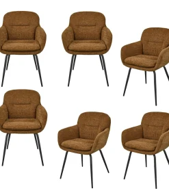 WOOOD Runa Eetkamerstoelen - Polyester - Caramel - Set van 6