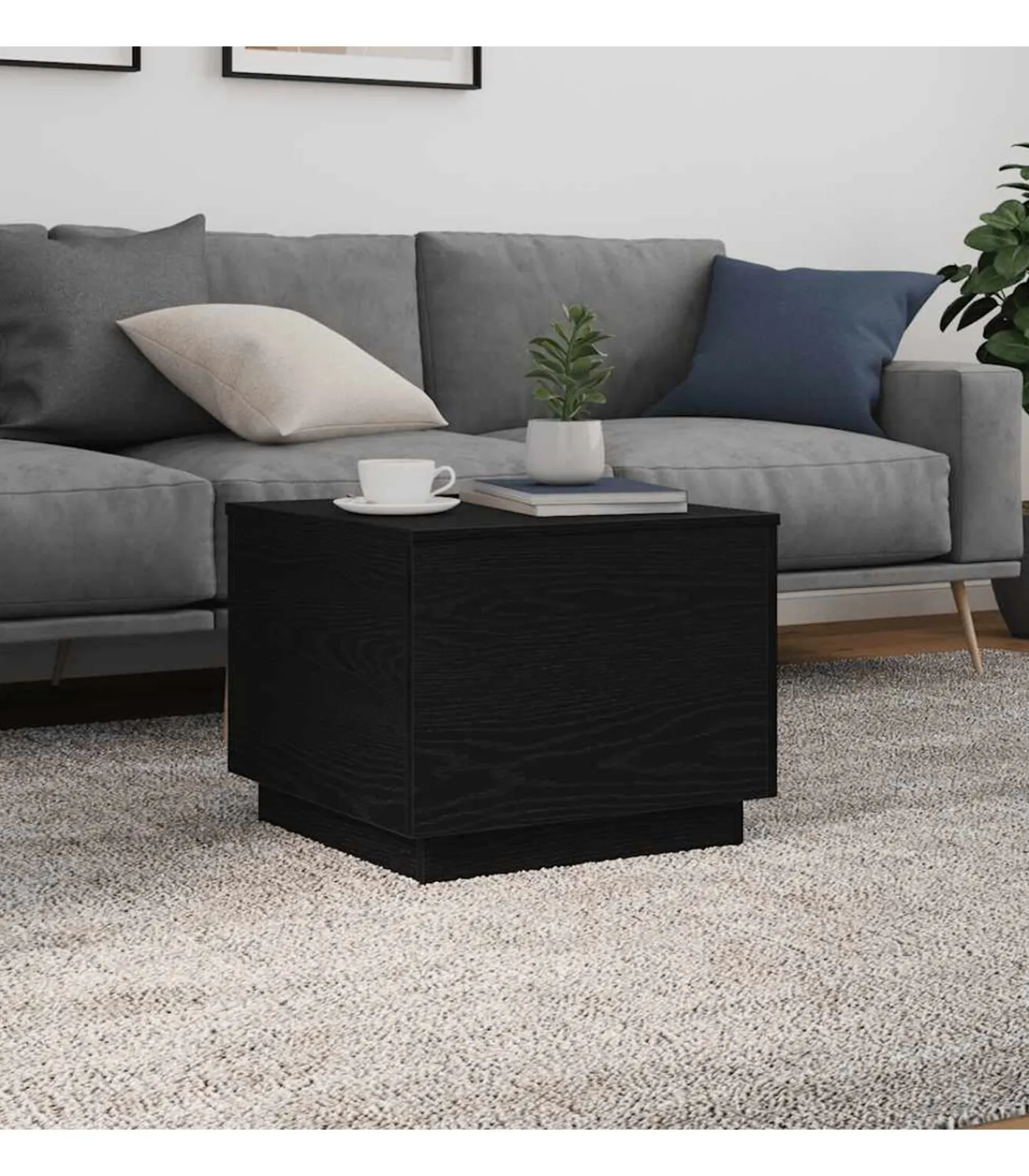 vidaXL Salontafel met LED-verlichting 50x50x40 cm zwart eikenkleurig