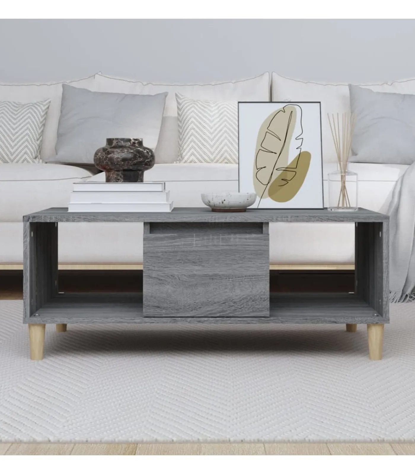 vidaXL Salontafel 90x50x36,5 cm bewerkt hout grijs sonoma