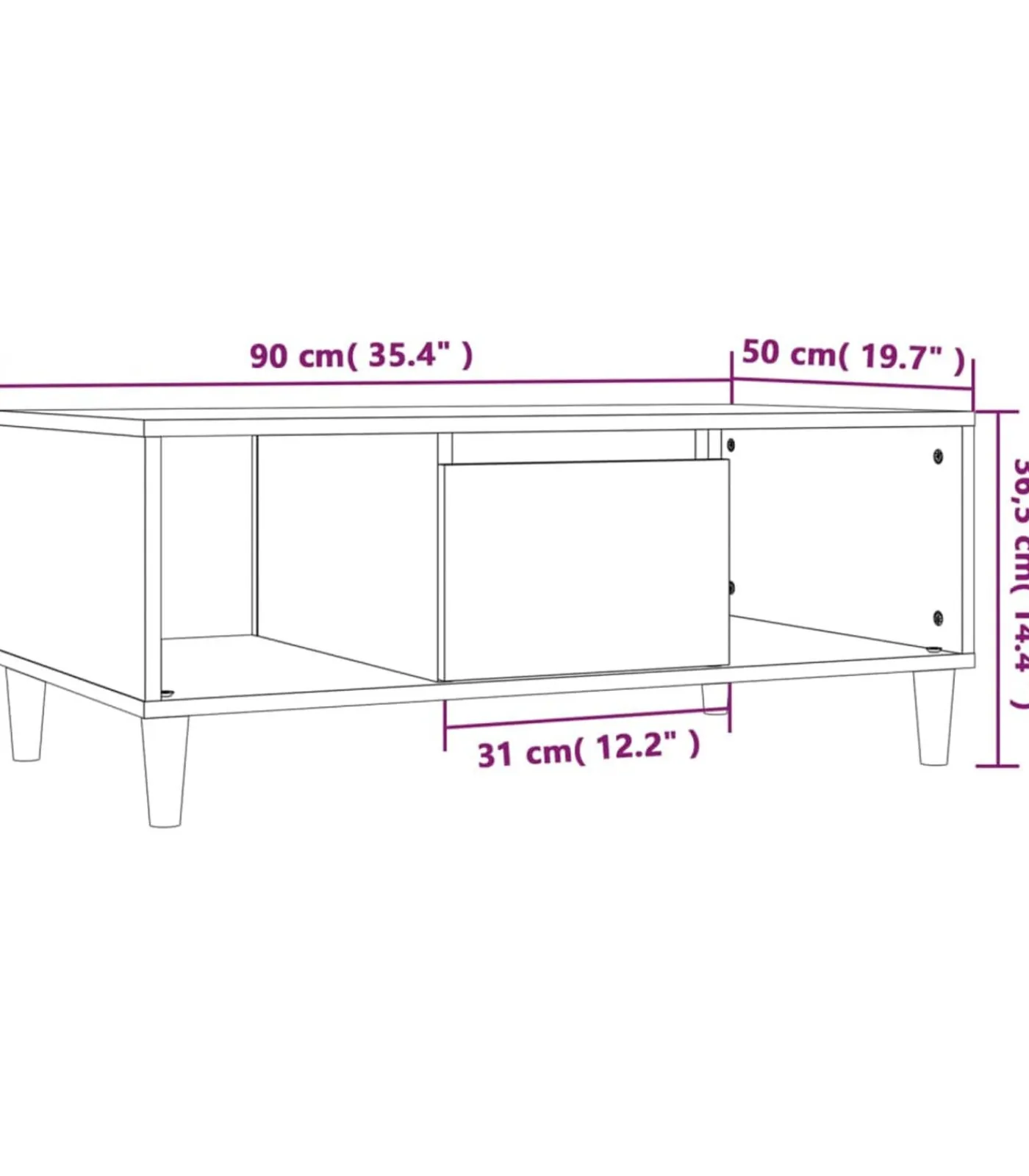 vidaXL Salontafel 90x50x36,5 cm bewerkt hout grijs sonoma