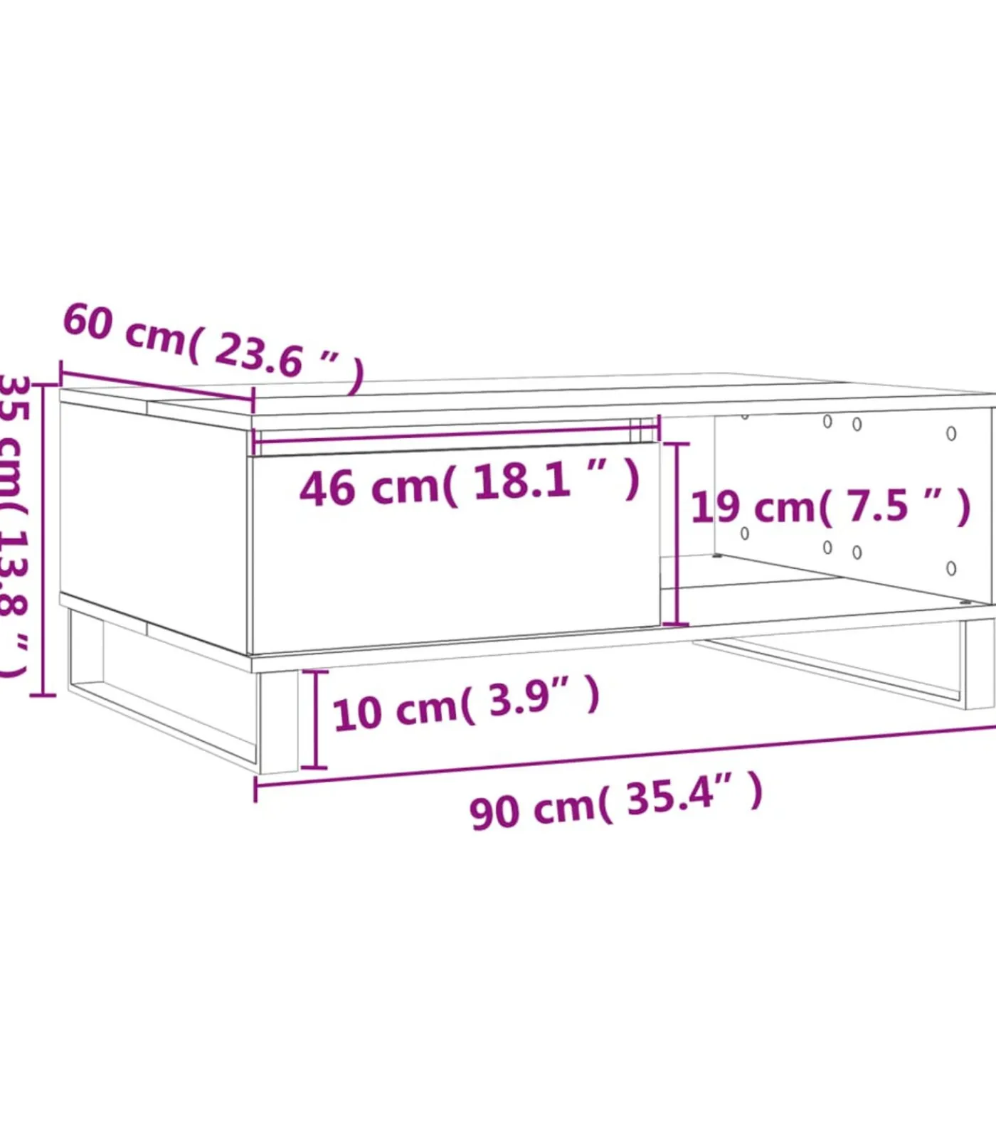 Best Salontafel 90x60x35 cm bewerkt hout wit Tafels