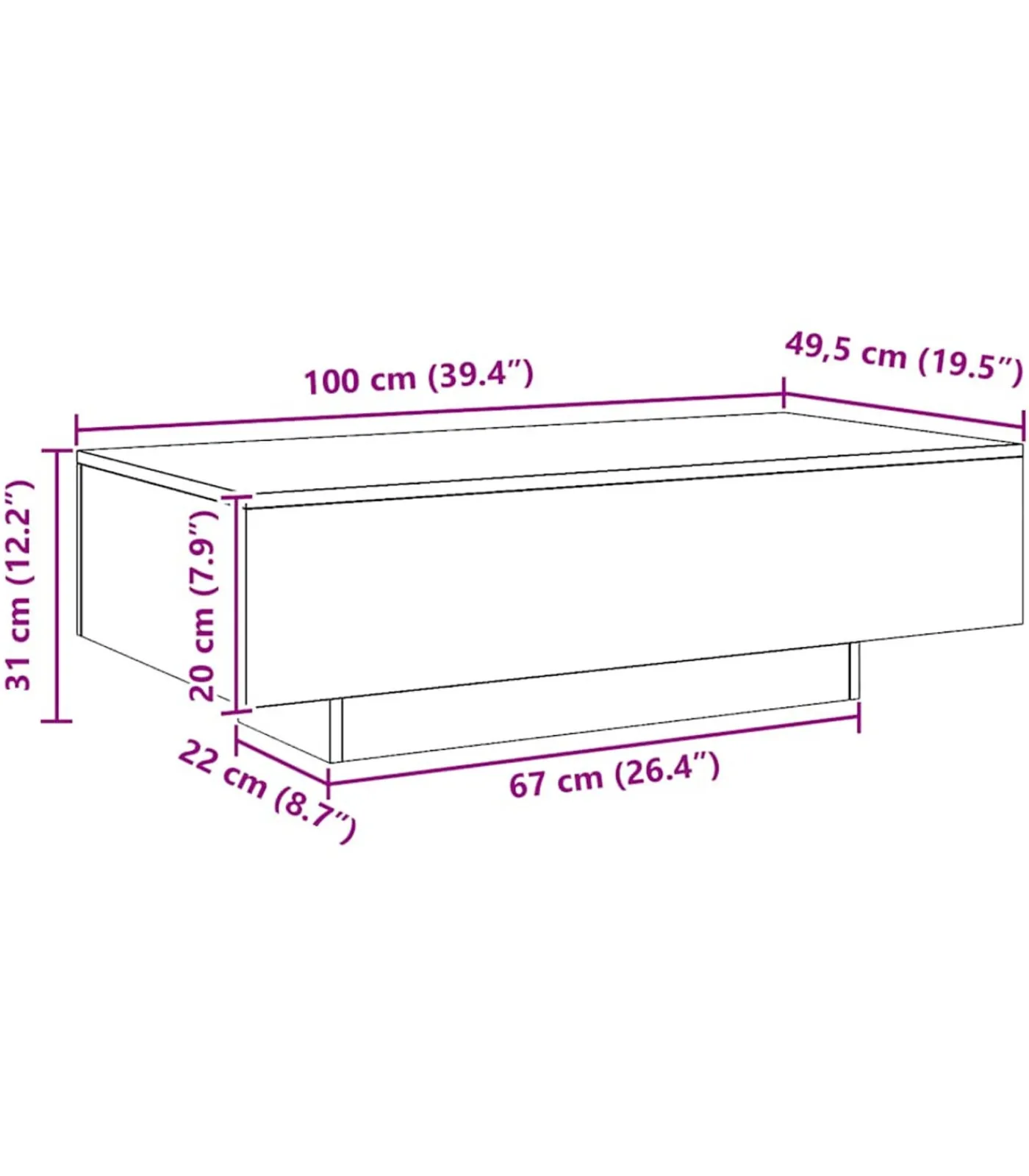vidaXL Salontafel 100x49,5x31 cm bewerkt hout artisanaal eikenkleur