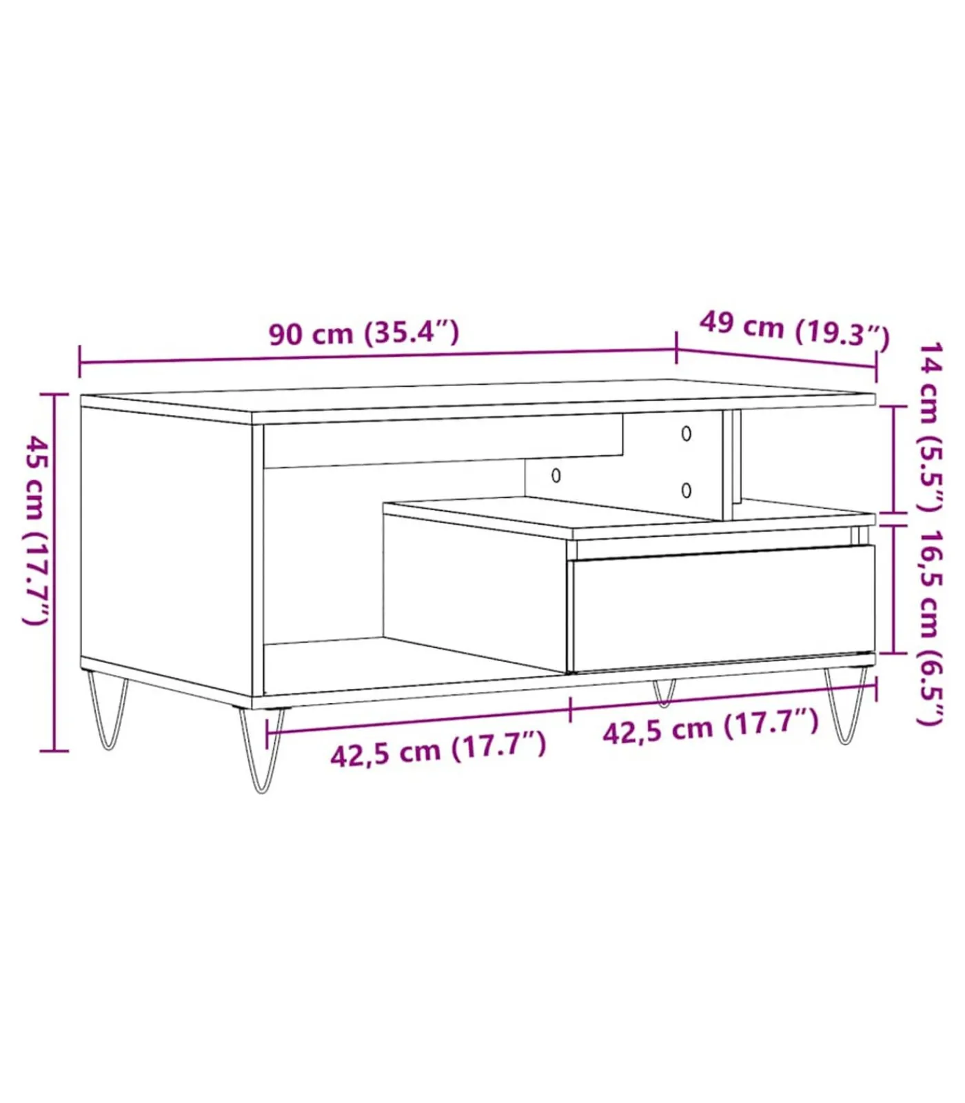 vidaXL Salontafel 90x49x45 cm bewerkt hout artisanaal eikenkleurig