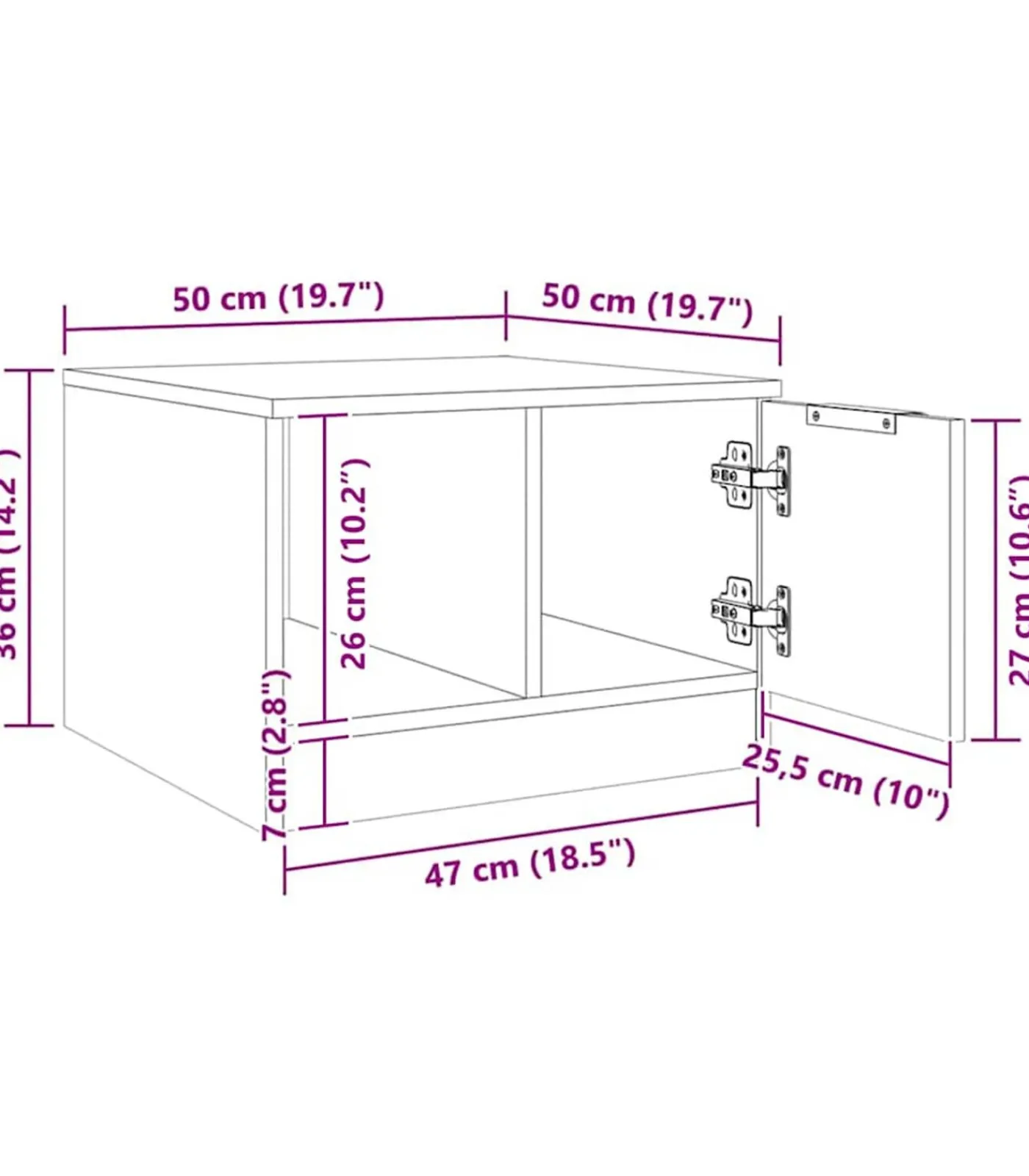 Outlet Salontafel 50x50x36 cm bewerkt hout artisanaal eikenkleur Tafels