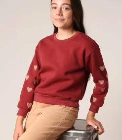 SARINA - Zachte fleece sweater met getextureerde hartjes op de mouwen Kinderen Truien & Cardigans
