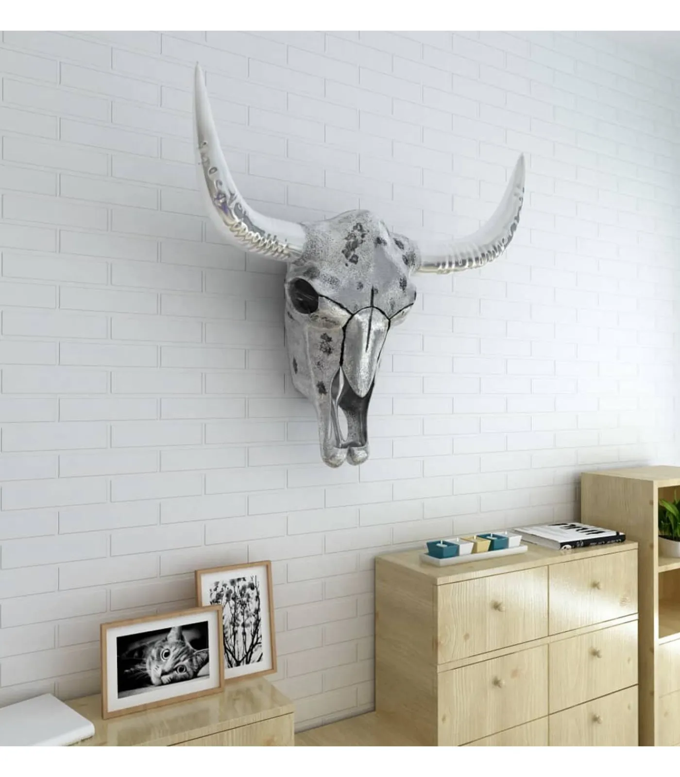 vidaXL Schedel muurdecoratie aluminium zilver