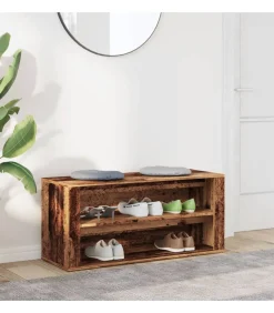 vidaXL Schoenenbank 100x35x45 cm bewerkt hout oud houtkleurig