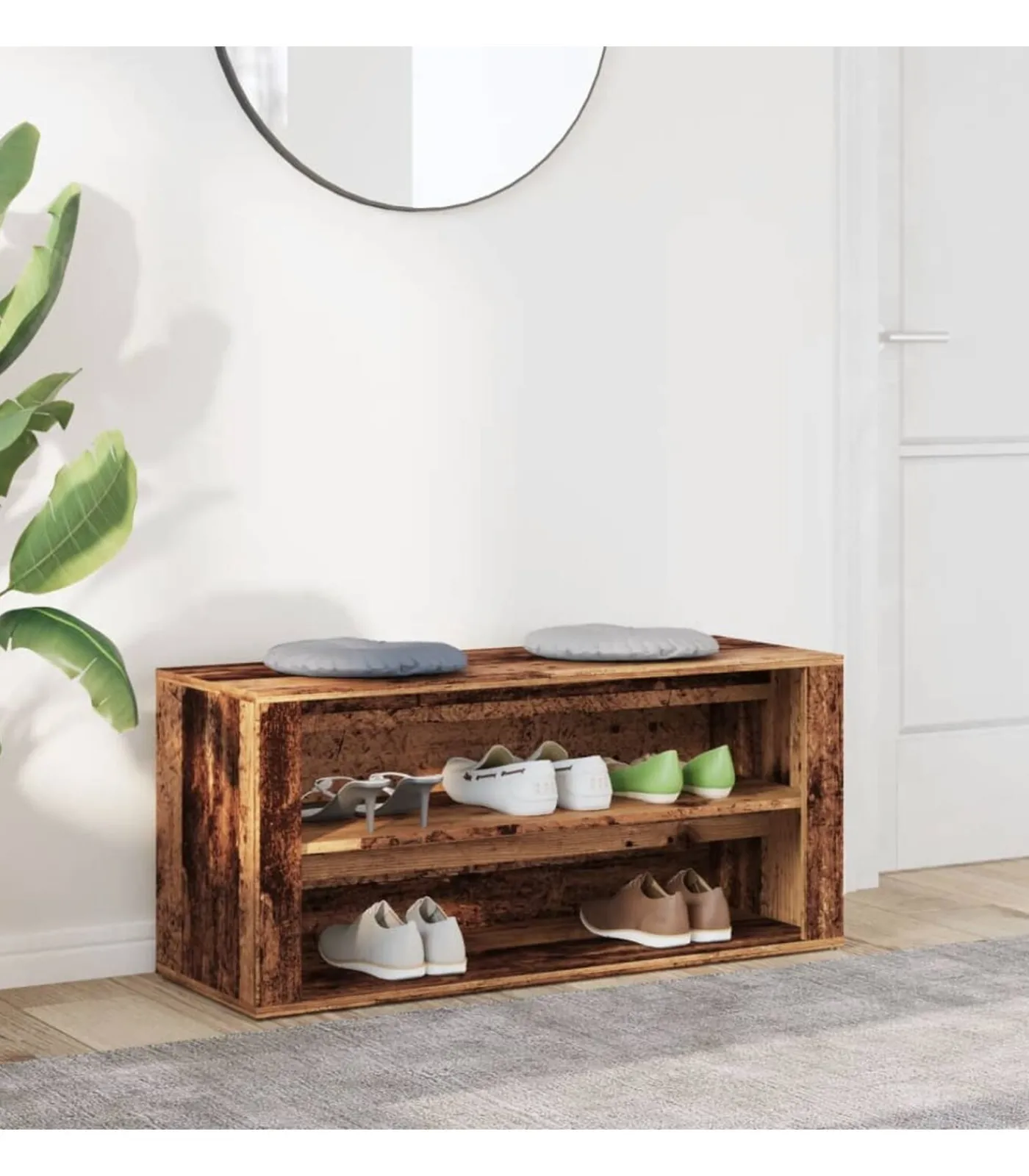 vidaXL Schoenenbank 100x35x45 cm bewerkt hout oud houtkleurig