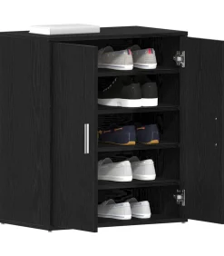 Best Schoenenkast met plank Zwart eiken 60 x 35 x 70 cm Bewerkt hout Organiseren
