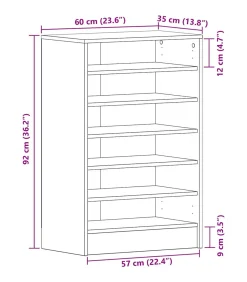 vidaXL Schoenenkast met plank Zwart eiken 60 x 35 x 92 cm Bewerkt hout