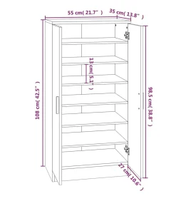 Clearance Schoenenkast 55x35x108 cm bewerkt hout bruin eikenkleur Organiseren